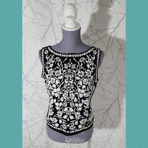 Proportion Petite Black Sleeveless Blouse w/ Floral 3D Rubber Design